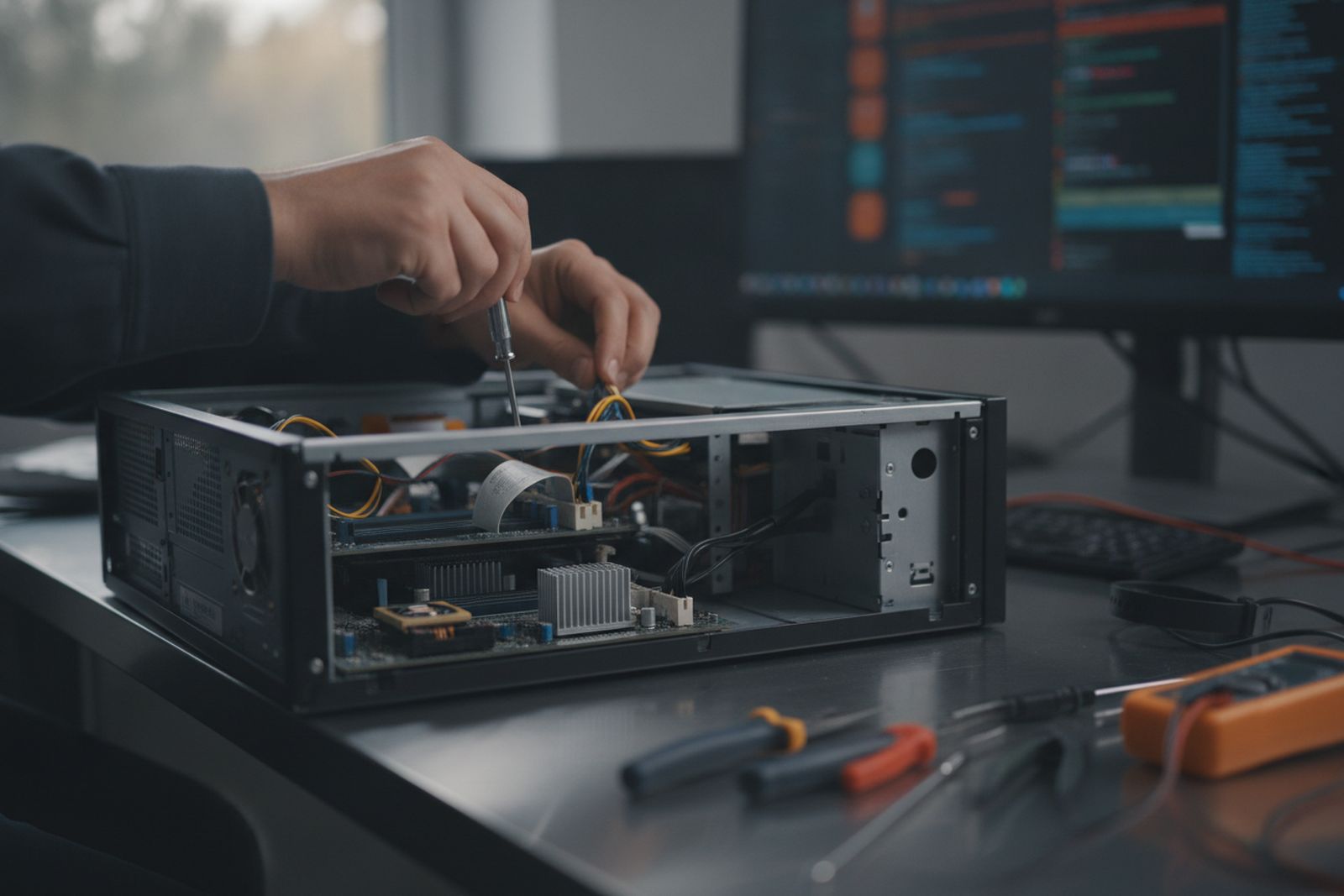 IT technician fixing a server after it has already failed