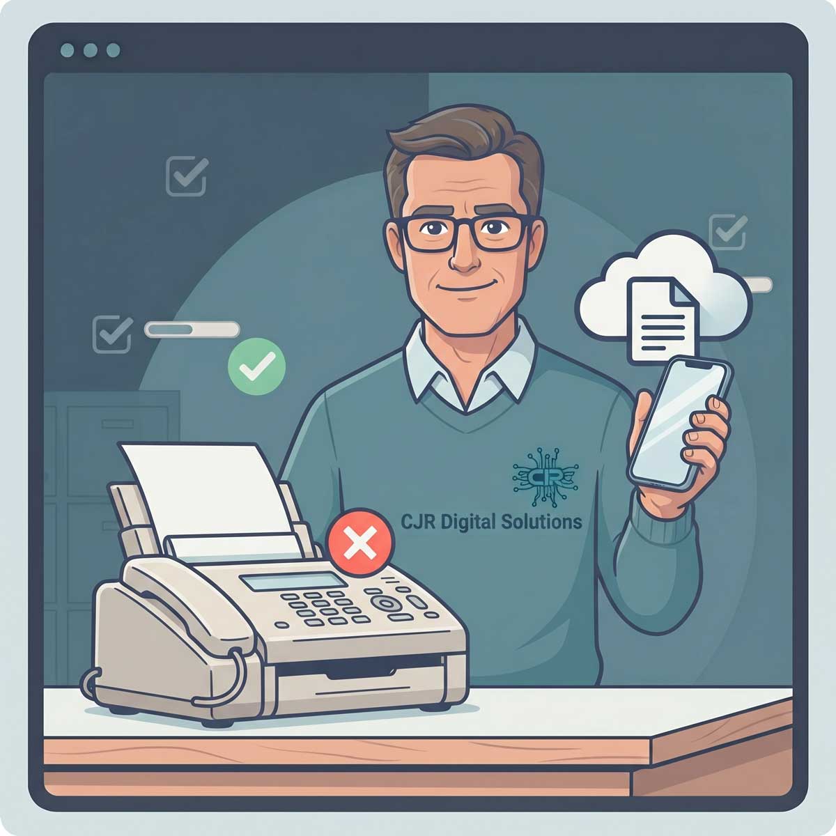 Illustration representing modernized fax service.