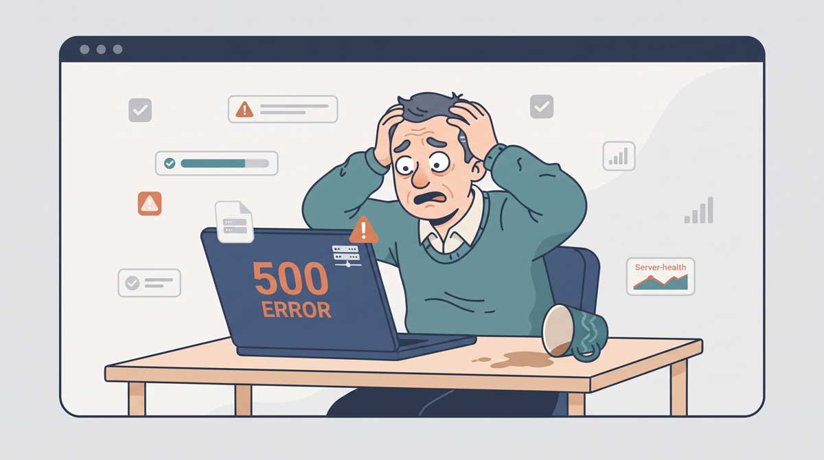 Illustration of a website down with an error screen.